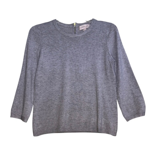 Philosophy Sweaters - Philosophy Sweater Women Medium Gray Crewneck Back Zipper 3/4 Sleeve Pullover